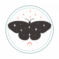 Francesca Graziella Logo - Butterfly inside a circle with a moon and stars inside wings and around it
